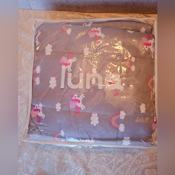 Luna Kids Weighted Blanket 6.2 Lbs Gray w/ Purple & White Unicorn 41x60 Twin New - Picture 3 of 6